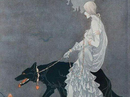 mulher-levando-lobo-para-passear