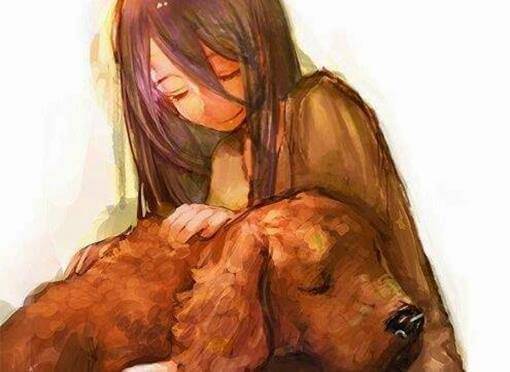 Menina com cachorro que ajudou na cura emocional