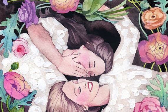 Amigas rodeadas de flores