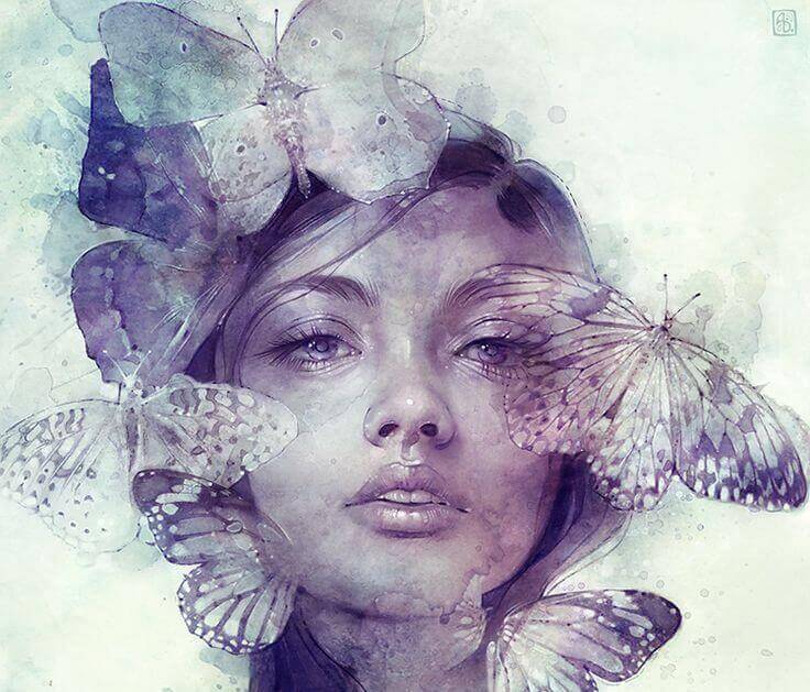 Mulher com borboletas representando a beleza