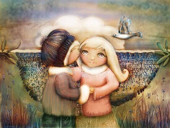 Amigos dando um beijo