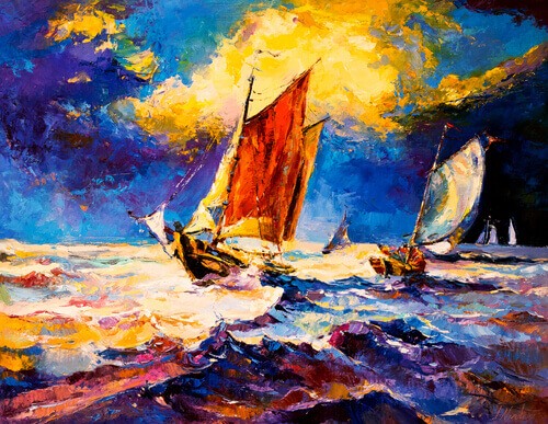 barco navegando sob o sol