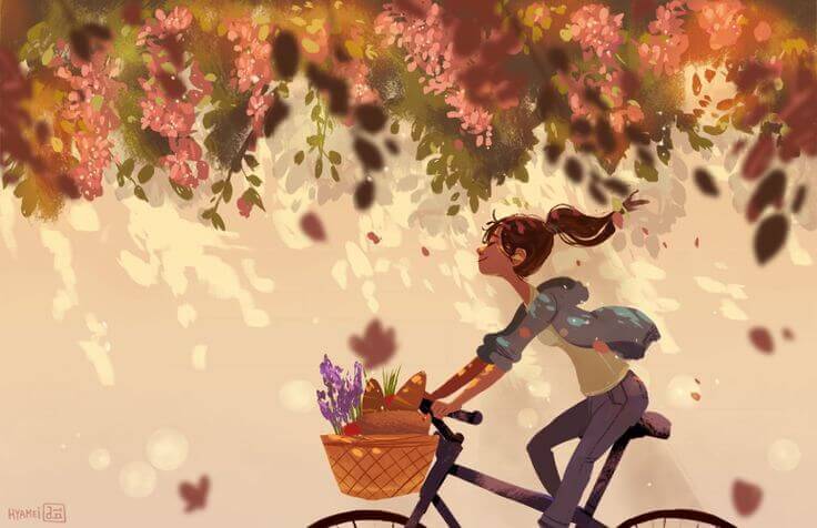 Menina andando de bicicleta em um momento de casualidade