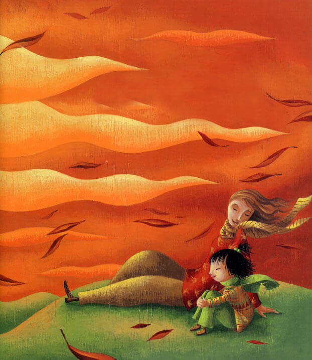 Mãe e filha aproveitando o vento