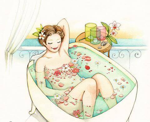 Mulher tomando um banho da beleza e relaxando