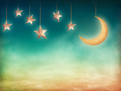 Céu com estrelas e lua