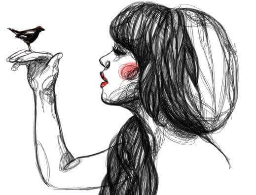 Jovem com pássaro na mão