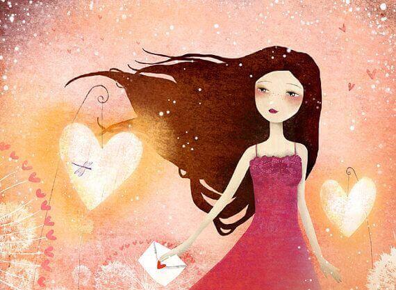 Menina com coração sabendo que tudo é possível