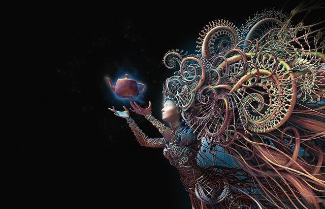 Mulher imagem fantasia com chaleira na mão