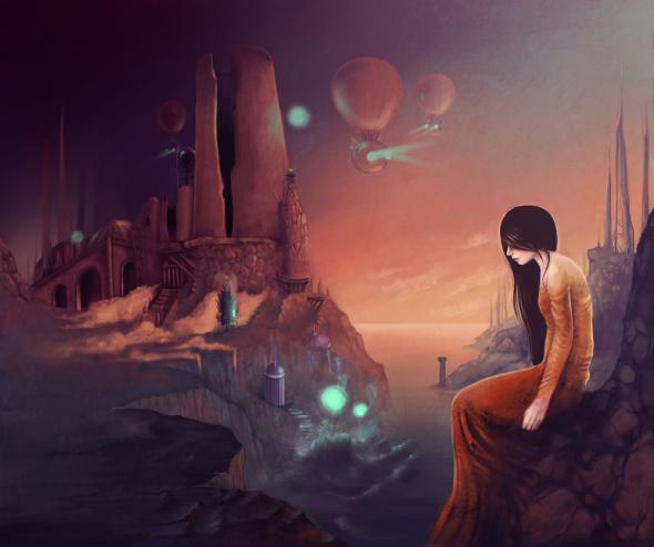 Mulher triste sentada