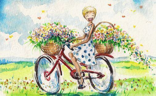 menina de bicicleta sorrindo