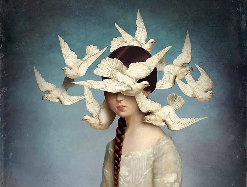 menina-com-pombas-voando-ao-seu-redor