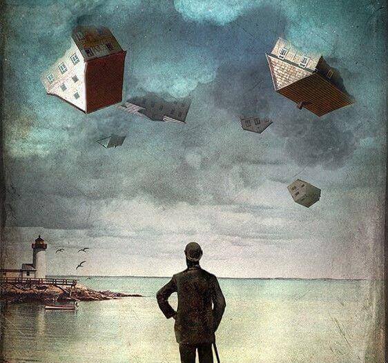 Casas no ar representando a ansiedade