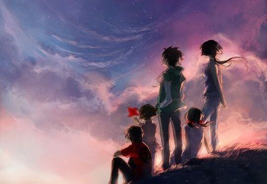 família vendo paisagem