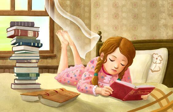 Filhos lendo livros