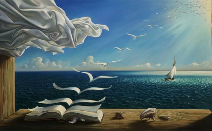 pintura-livros-voando
