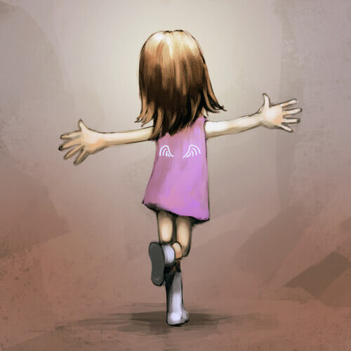 Menina-com-um-vestido-rosa-feliz-e-dançando-feliz