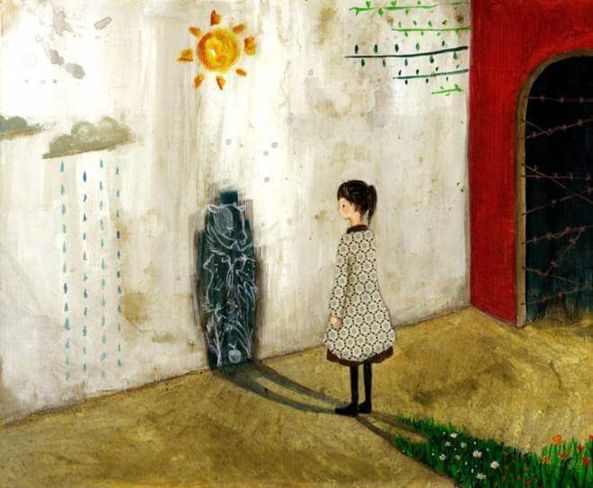 Menina olhando sua sombra negra