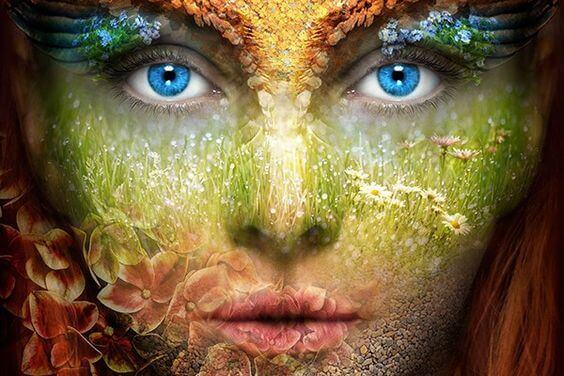 Rosto feminino representando a natureza