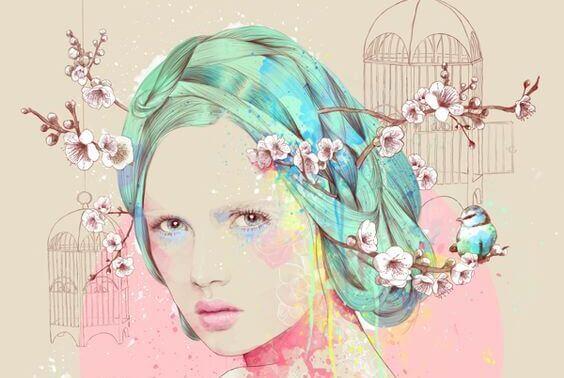 mulher-com-flores-de-amendoas-no-cabelo