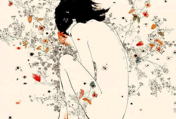 mulher-nua-com-flores