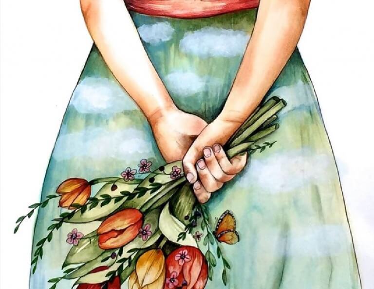mulher-segurando-flores