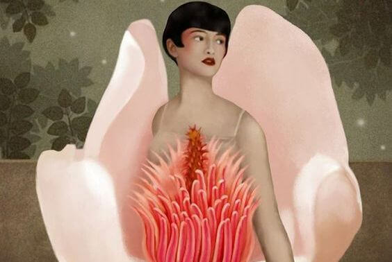 mulher-flor-cor-de-rosa