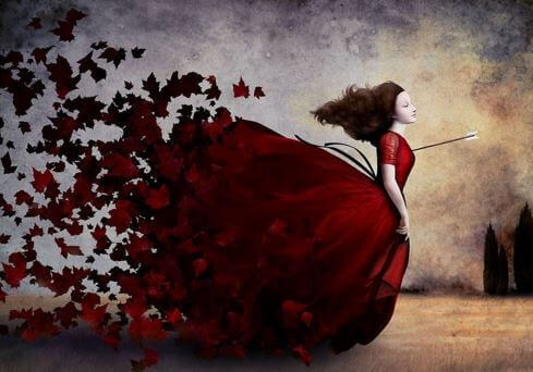 mulher-vestido-vermelho-de-folhas