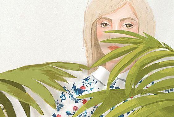 mulher-folhas-planta