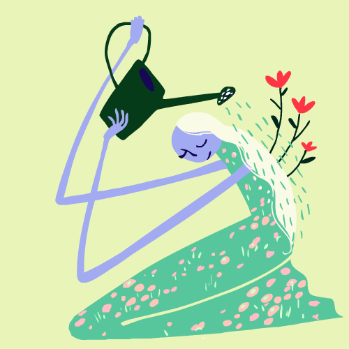 Mulher regando flores