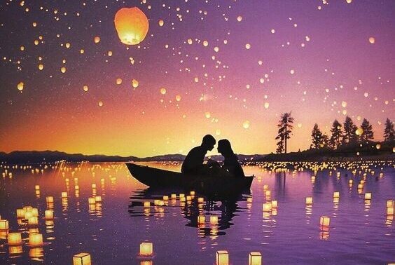 Casal apaixonado em barco