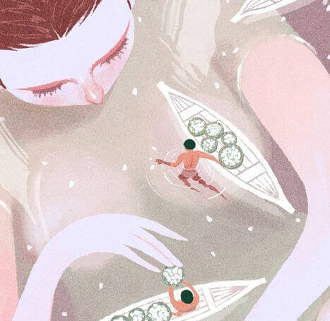 Homens em barco sobre mulher