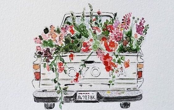 Carro carregando flores