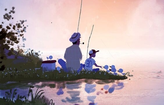 Pai e filho pescando juntos