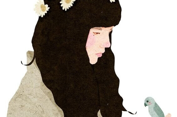 Mulher em solidão com seu pássaro