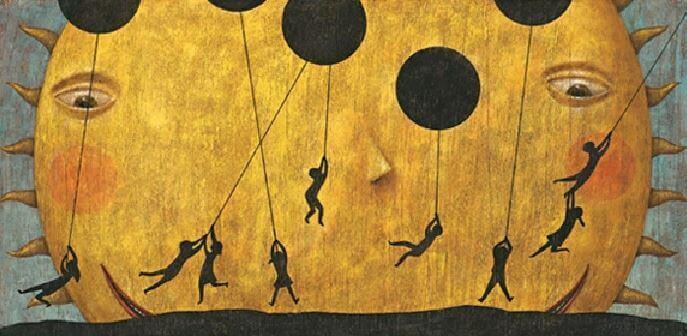 Pessoas penduradas na frente do sol