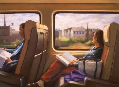 Mulher lendo no trem