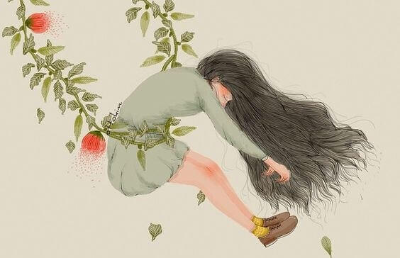 Menina em balanço de flores