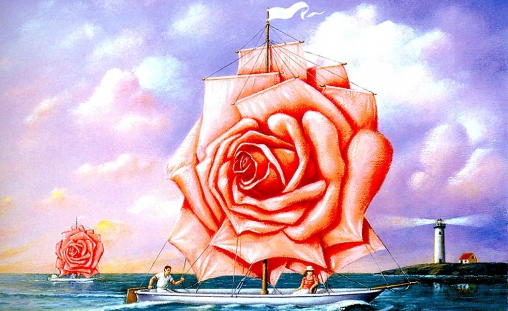 Barco com vela em formato de rosa