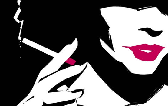 Figura feminina com lábios vermelhos fumando