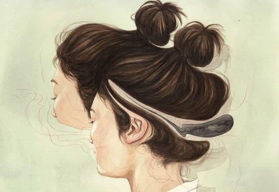 Ilustração de mulher com dois rostos