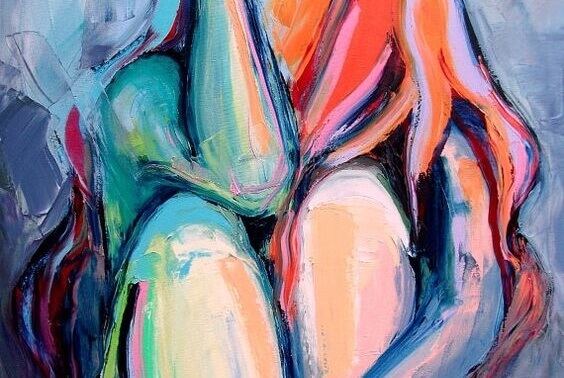 Pintura de mulher escondendo o rosto