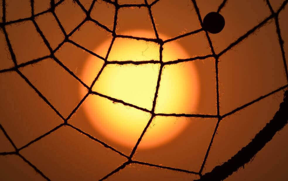 Sol visto por teia de aranha