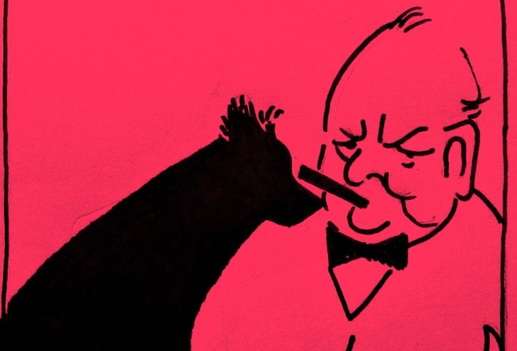 Churchill e seu cachorro preto