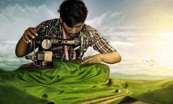 Homem costurando paisagem