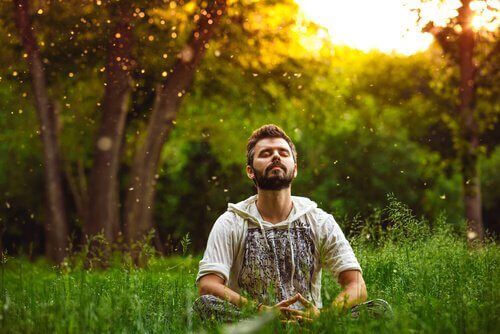 Homem meditando em meio à natureza