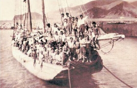 Imigrantes espanhóis chegando na costa da Venezuela em 1949