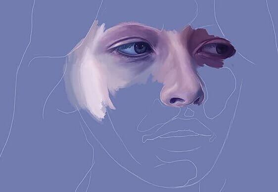 Rosto feminino com olhos e nariz pintados