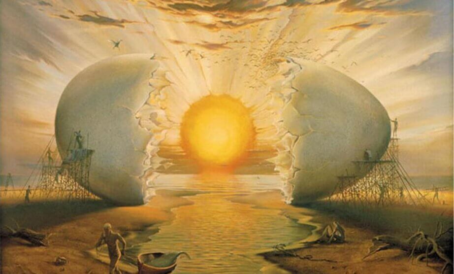 Nascer do sol ilustrado com ovo