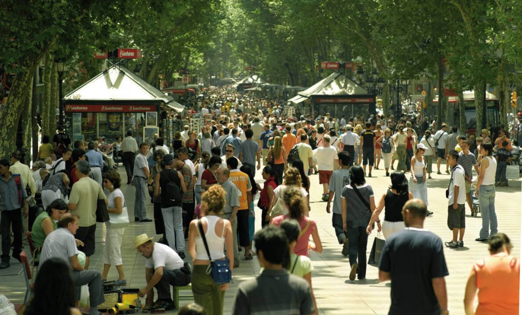 As ramblas em Barcelona